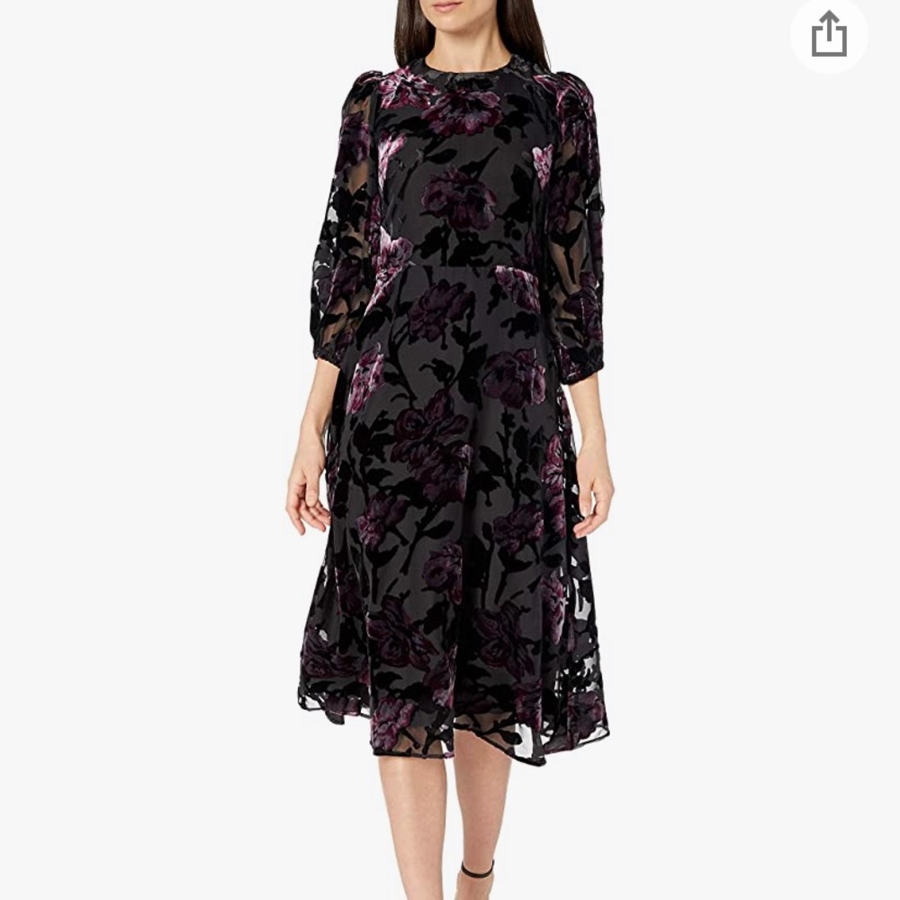 Eliza J Fit and Flare Black Velvet Floral Dress
